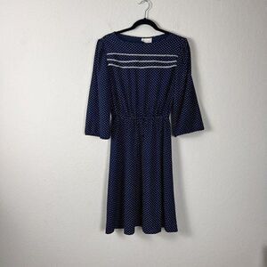 Vintage Rice Pudding Brand Dress Womens Size Medium Blue Polka Dot Ruffle 1970s